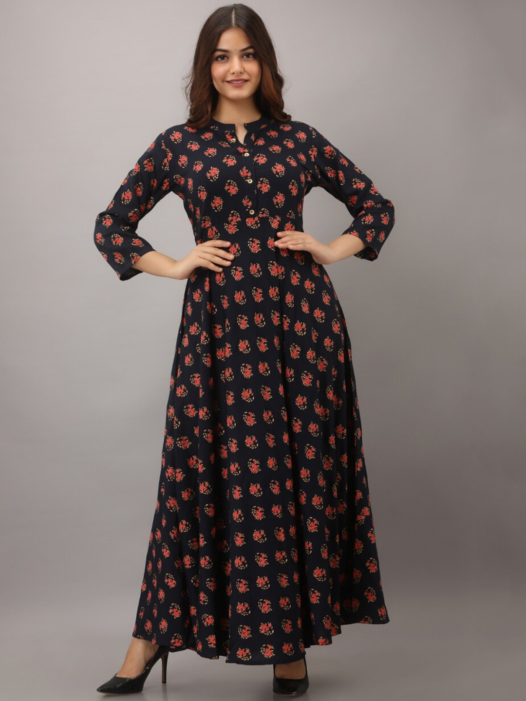 

KALINI Women Navy Blue & Red Ethnic Motifs Printed Kurta