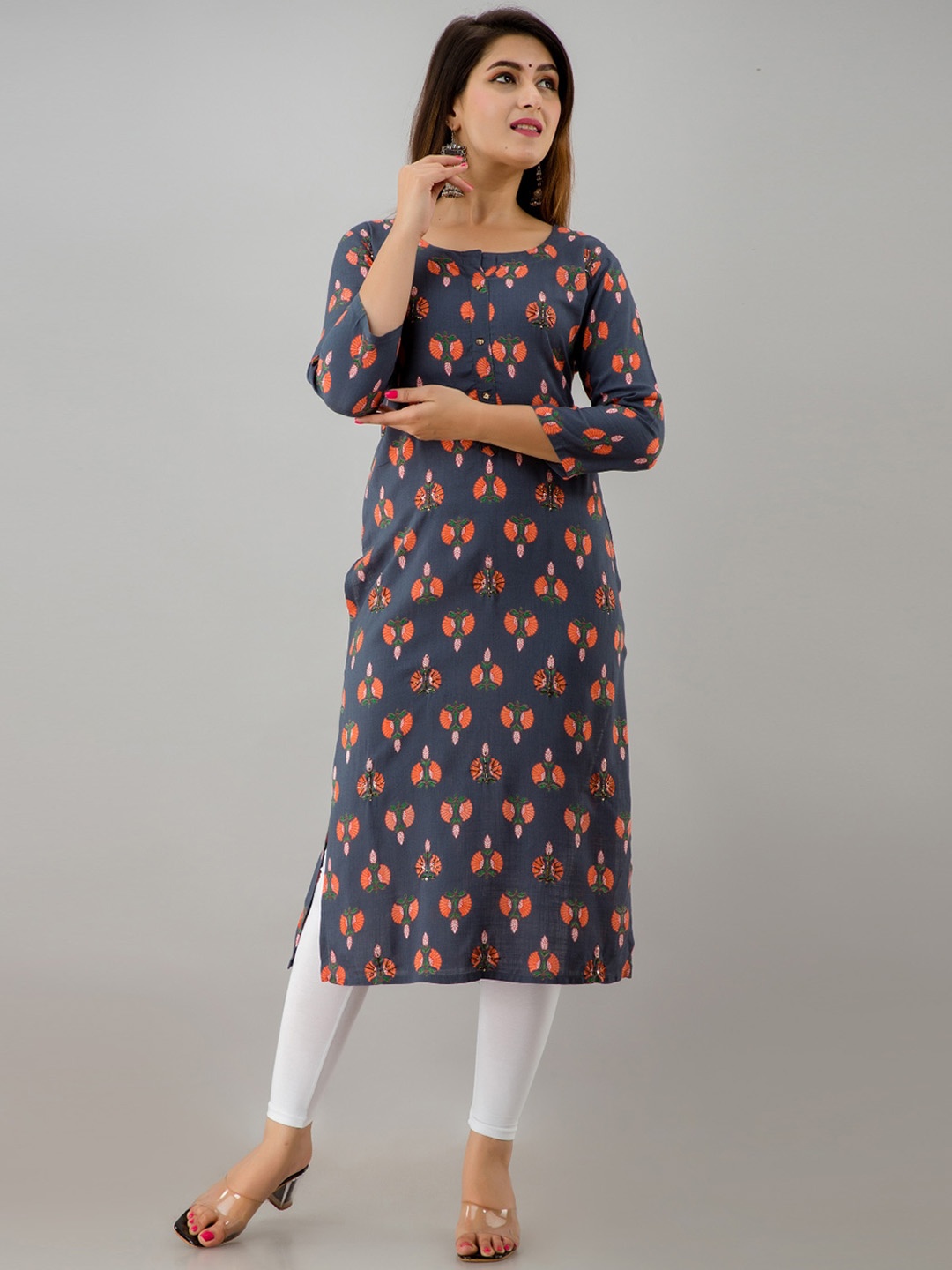 

KALINI Women Grey Floral Printed Kurta