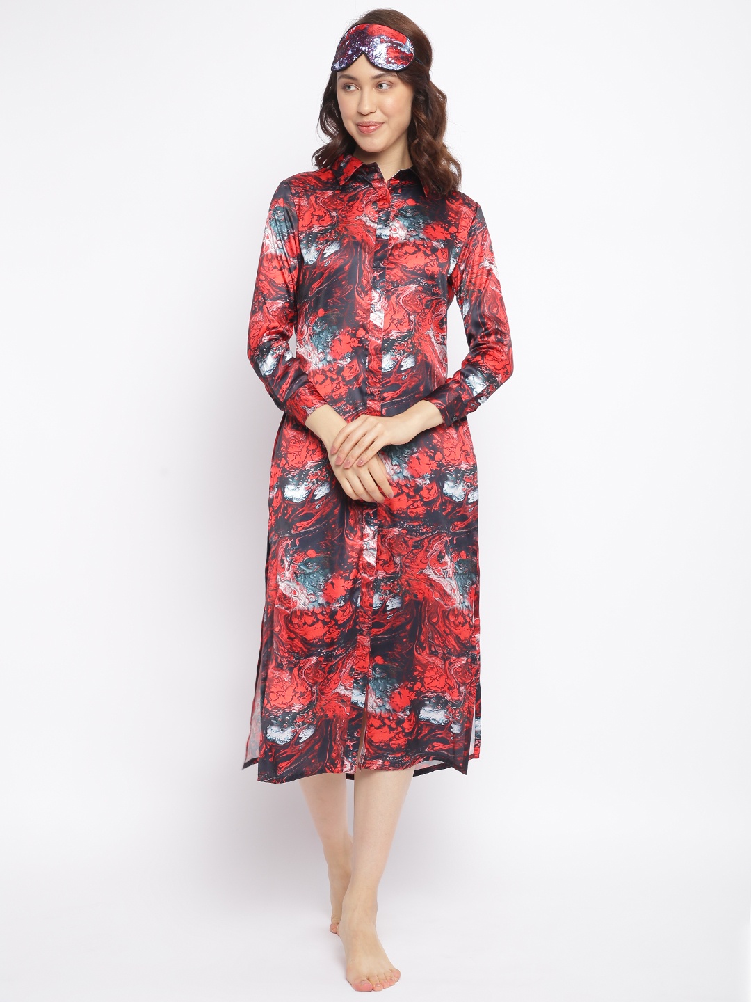 

DECOREALM Red & Black Abstract Printed Shirt Dress