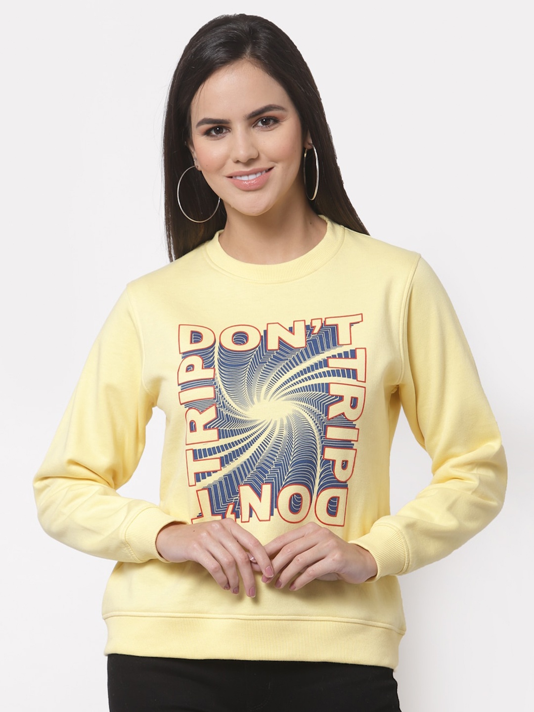 

Club York Women Yellow Printed Sweatshirt