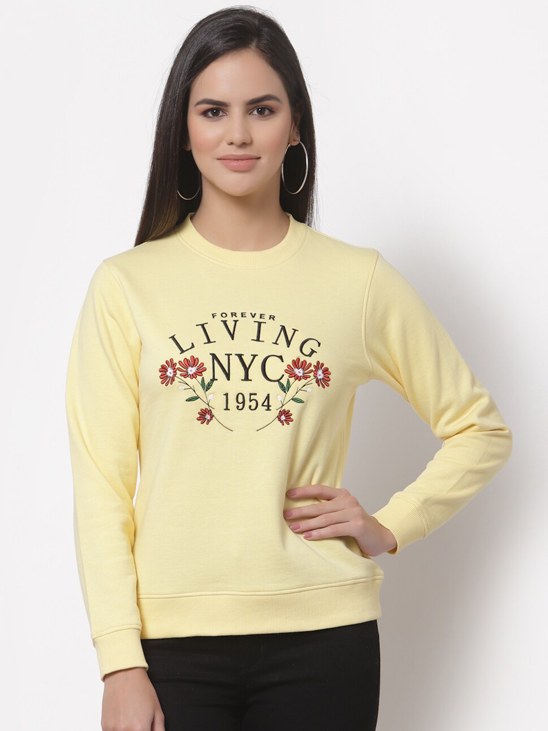 

Club York Women Yellow Printed Sweatshirt