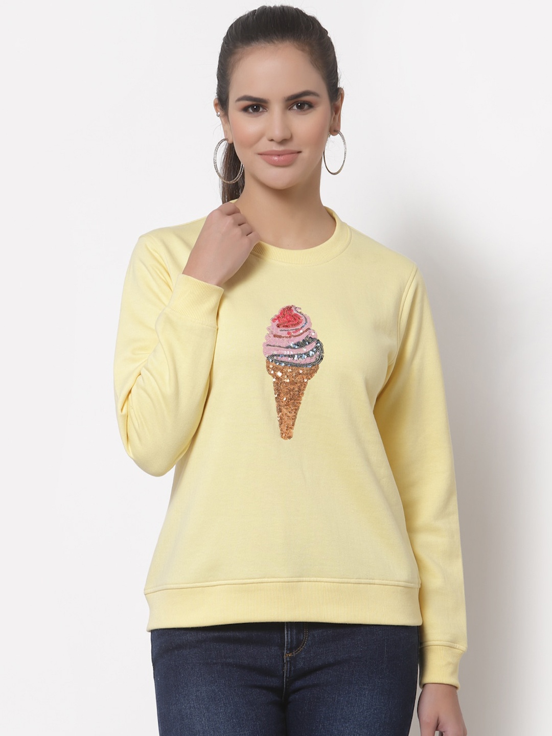 

Club York Women Yellow Sequin Embellished Sweatshirt