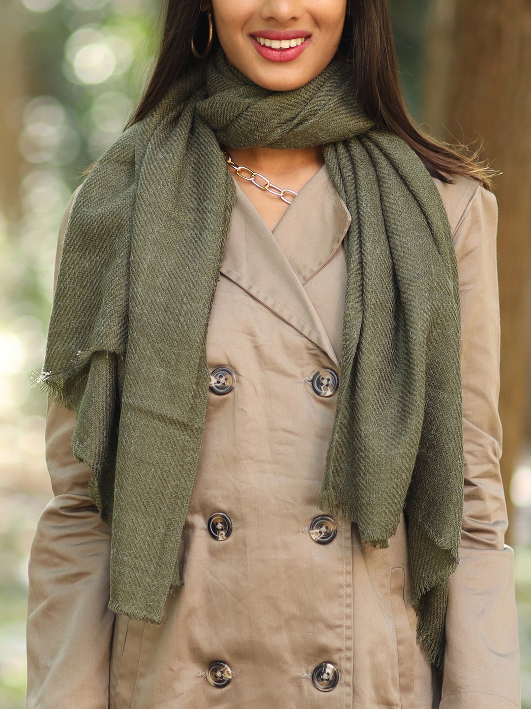 

Ayesha Women Olive Green Solid Acrylic Winter Scarf