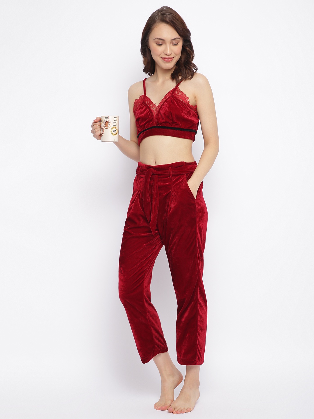 

DECOREALM Women Red Velvet Night Suit
