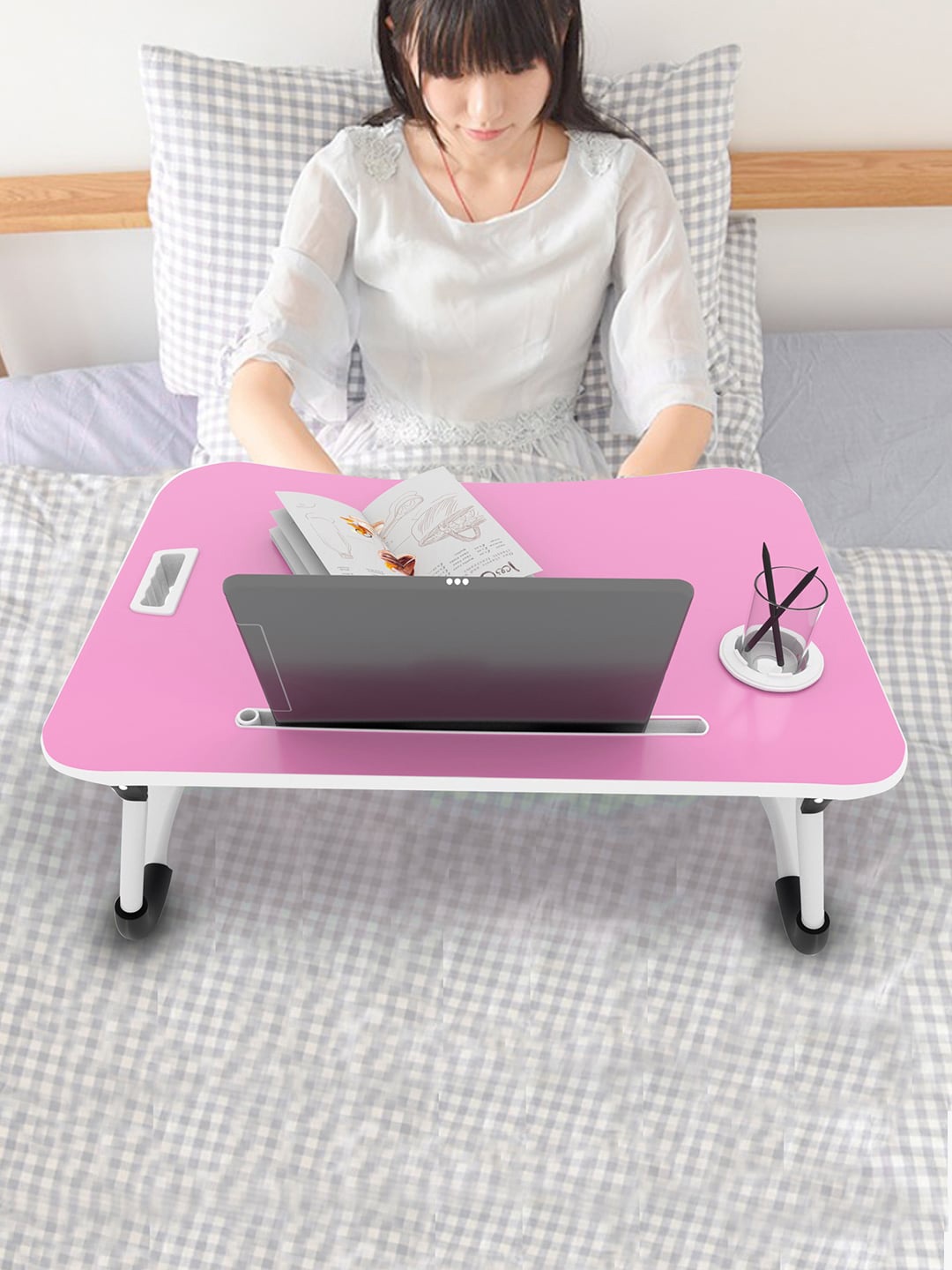 

POKORY Pink Multipurpose Portable Laptop Table with Dock Stand & Non-Slip Legs Foldable