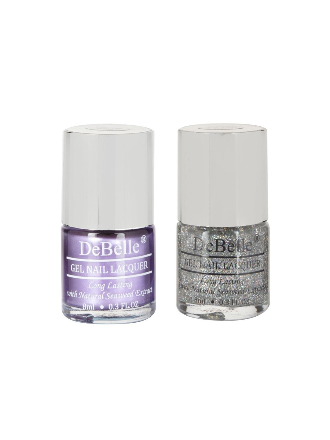 

DeBelle Set of Gel Nail Polish - Chrome Wine & Shimmer Top Coat - 8ml Each, Silver
