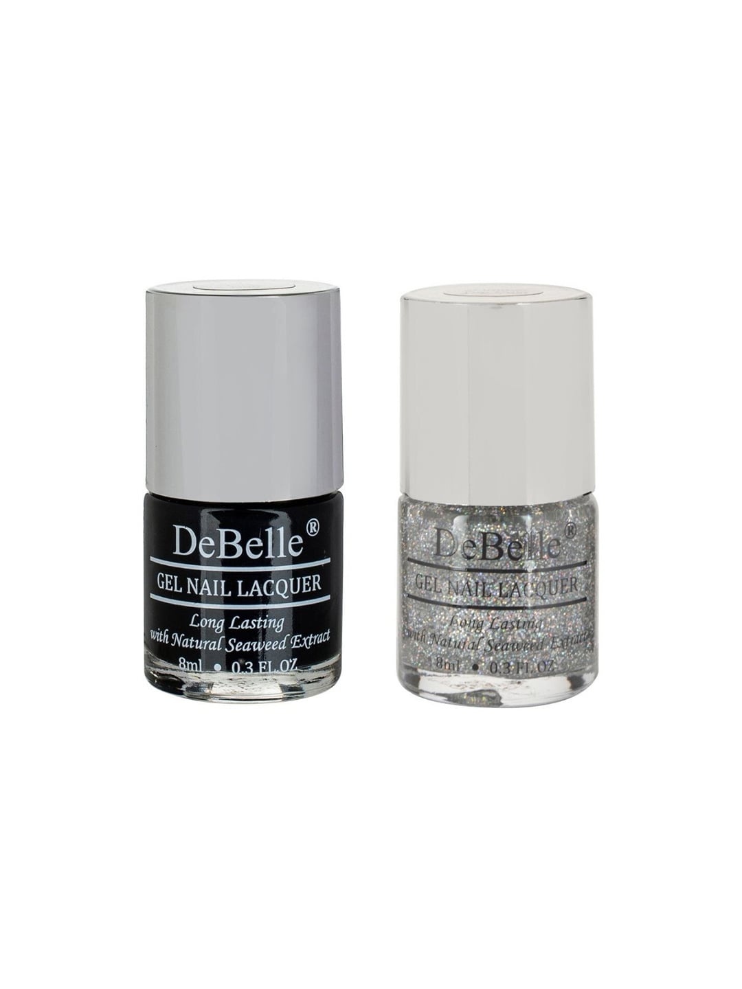 

DeBelle Set of 2 Gel Nail Polish - Luxe Noir, Shimmer Top Coat -8ml Each, Black