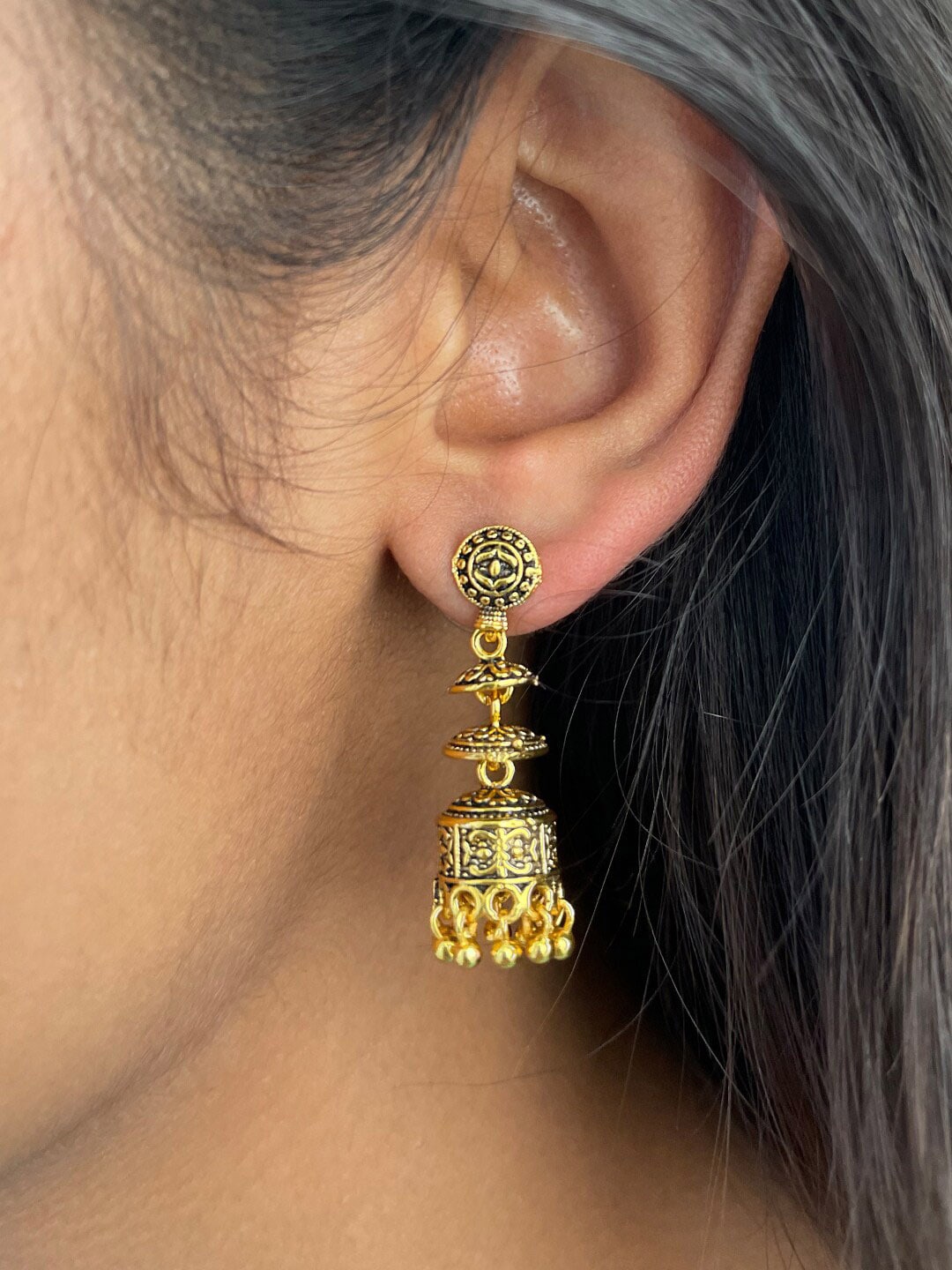 

Ayesha Gold-Plated Contemporary Metal Jhumkas