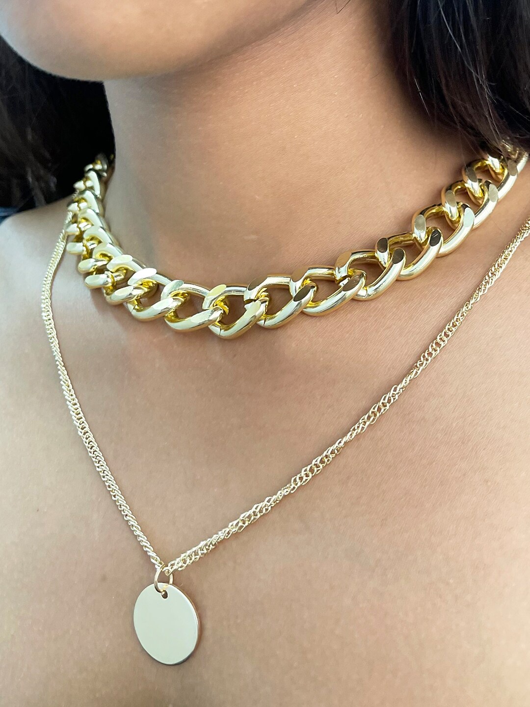 

Ayesha Gold-Plated Circular Pendant Layered Link Necklace