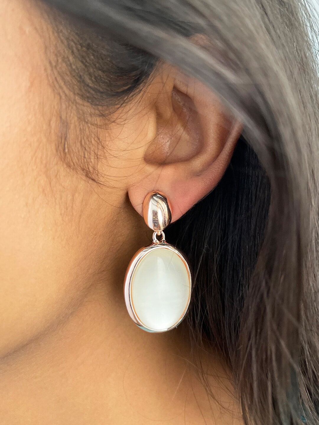 

Ayesha Moonstone Circular Drop Earrings, Rose gold