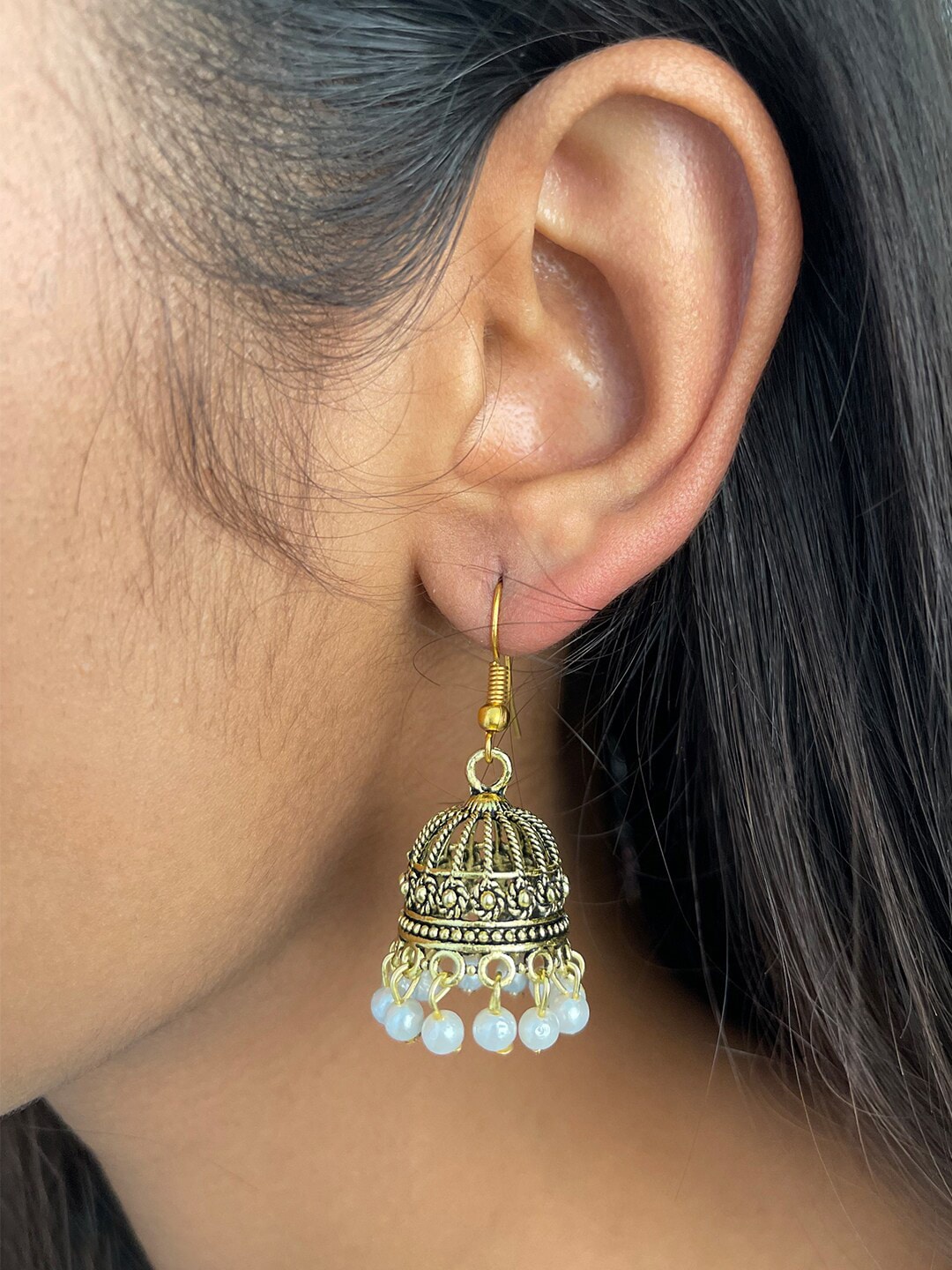 

Ayesha Gold-Toned Oxidised Pearl Jhumkas Earrings