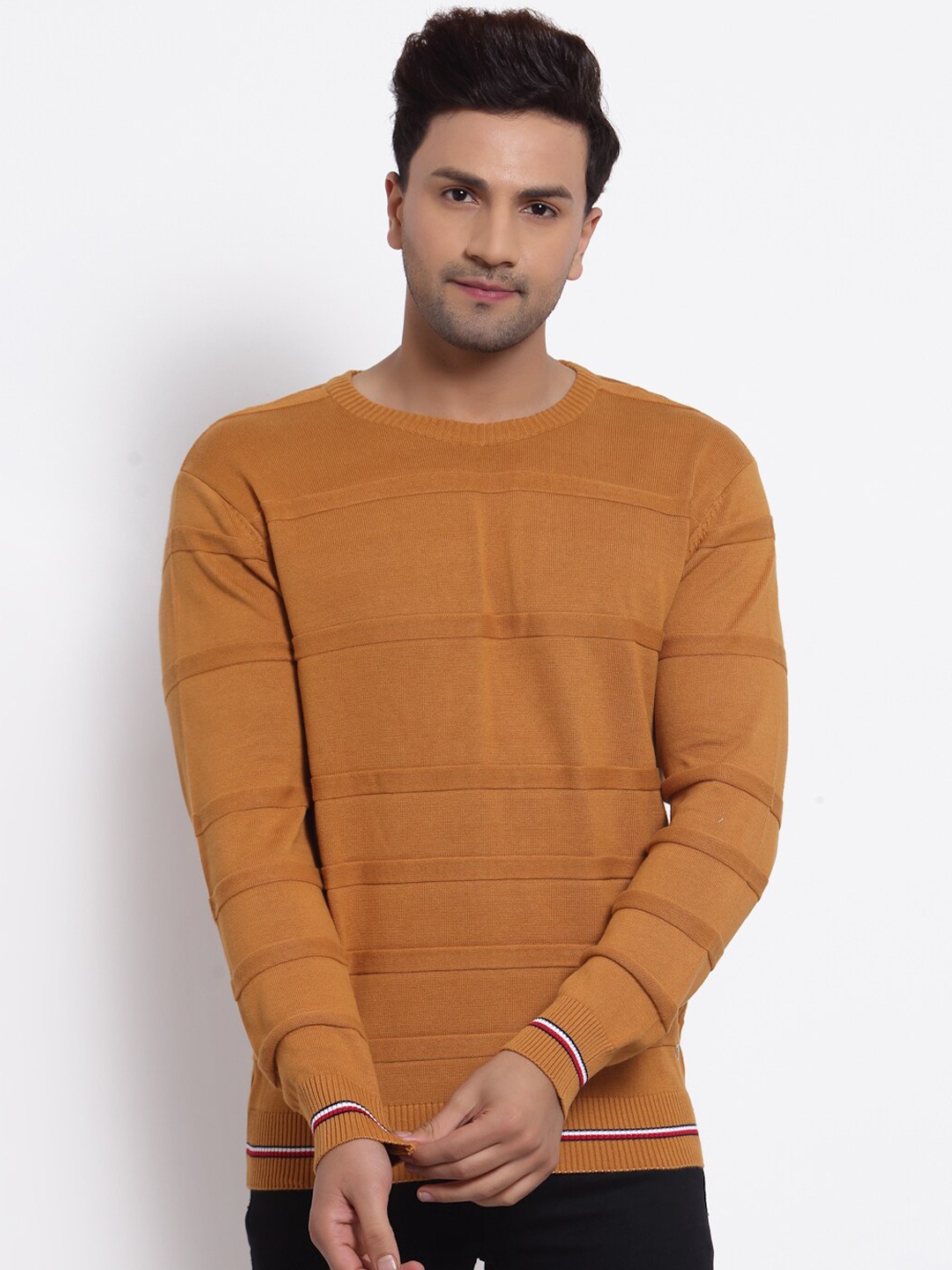 

Club York Men Tan Self Design Acrylic Pullover