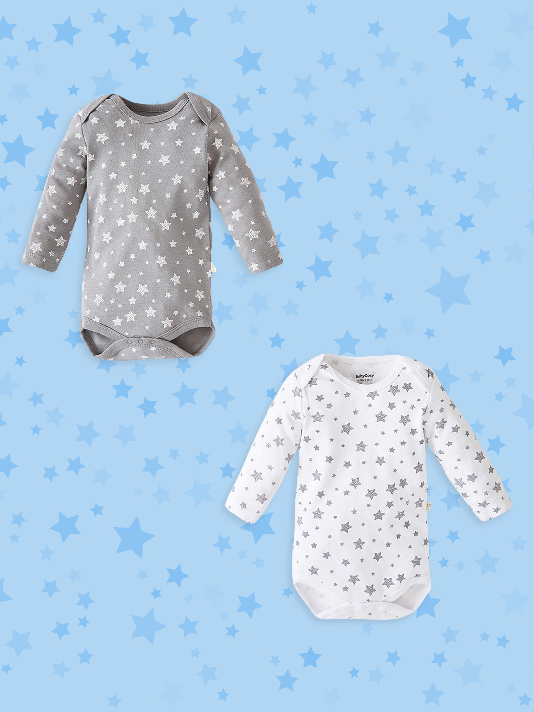 

Defacto Infant Boys Pack of 2 Pure Organic Cotton Star Print Bodysuits, White