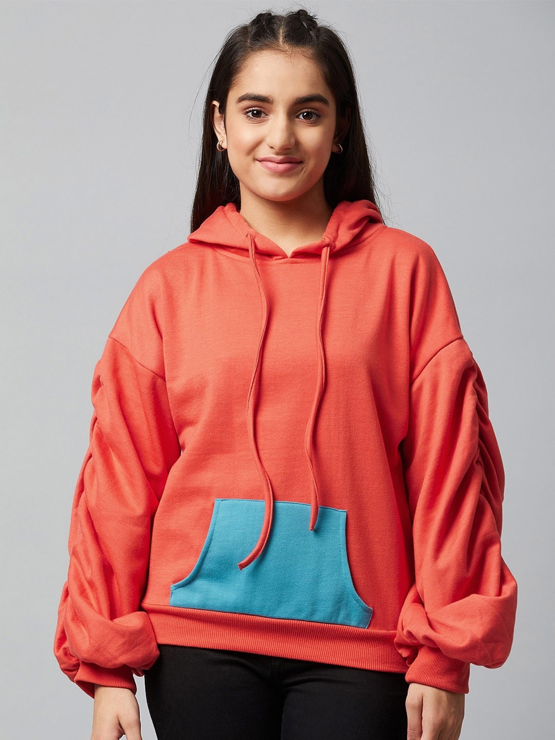 

Athena Girl Girls Orange Colourblocked Hooded Sweatshirt