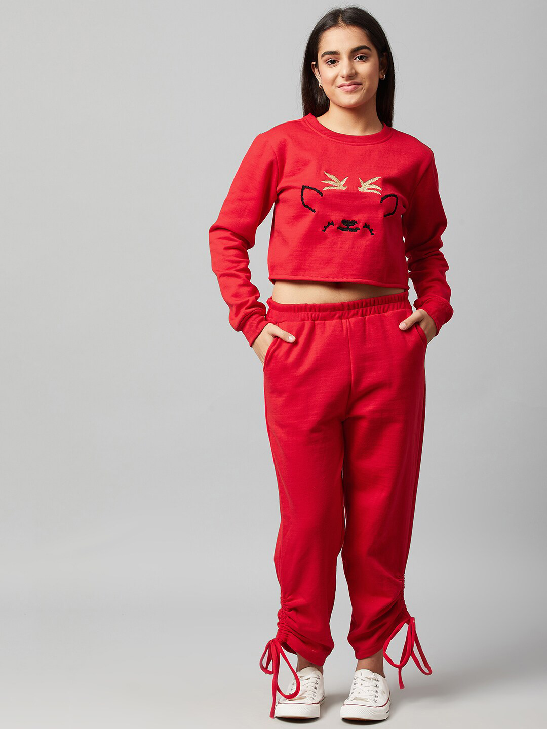 

Athena Girl Red Embroidered Clothing Set