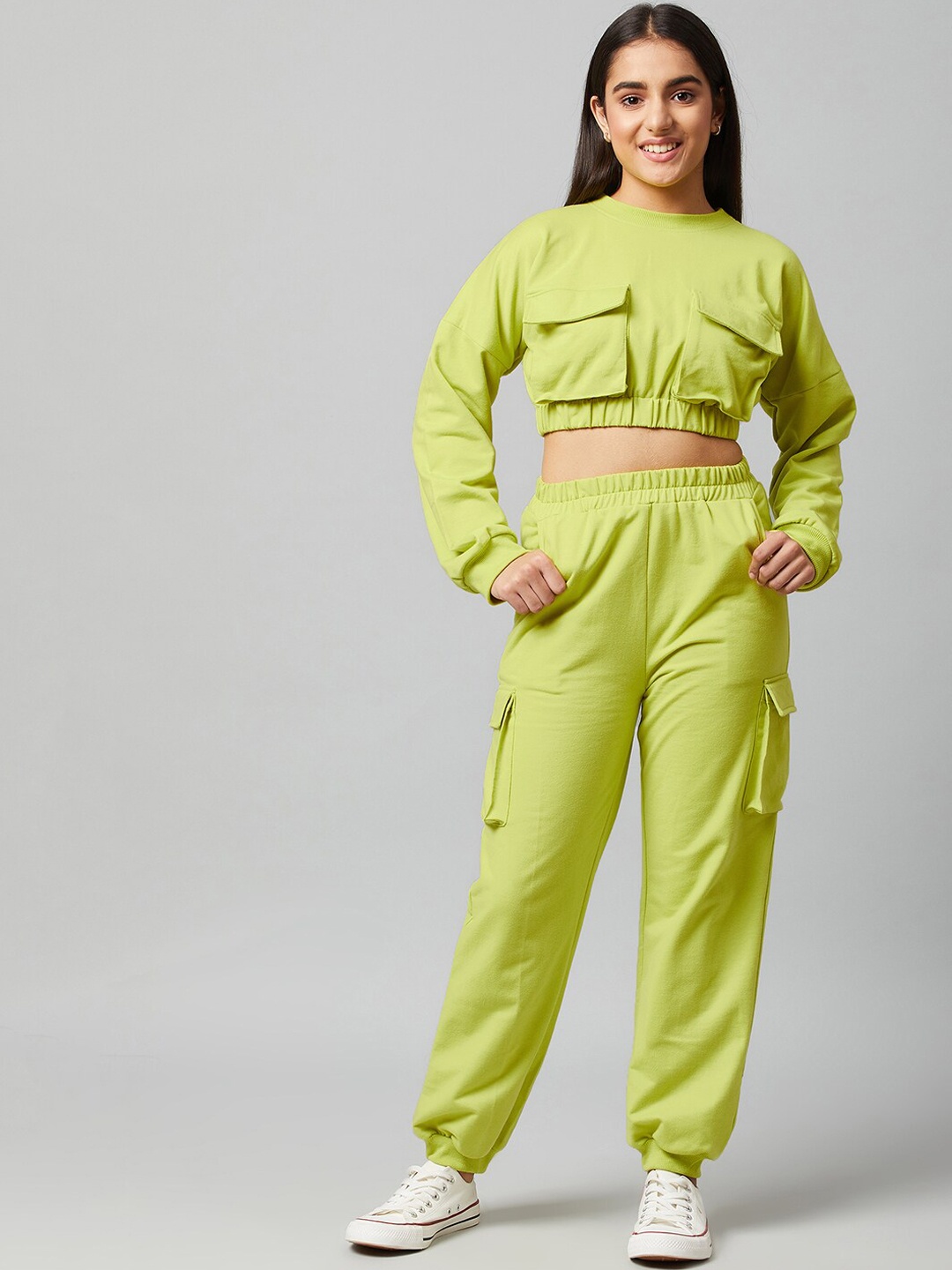 

Athena Girl Fluorescent Green Solid Co-ord set