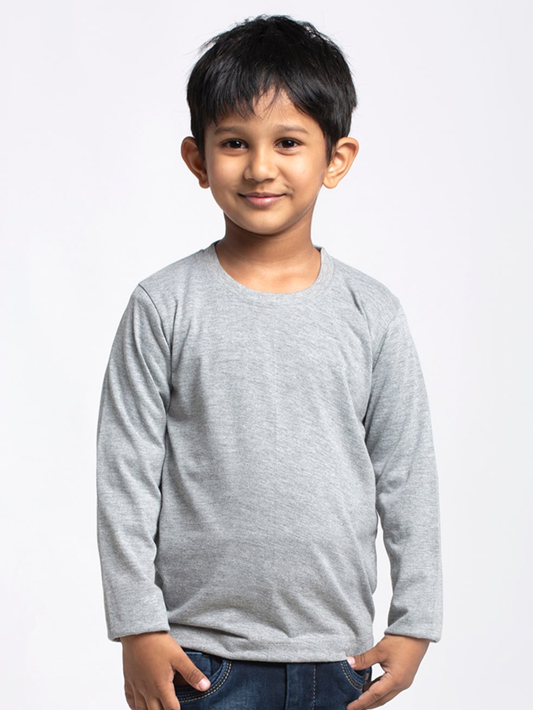 

Friskers Boys Grey Solid Cotton T-shirt