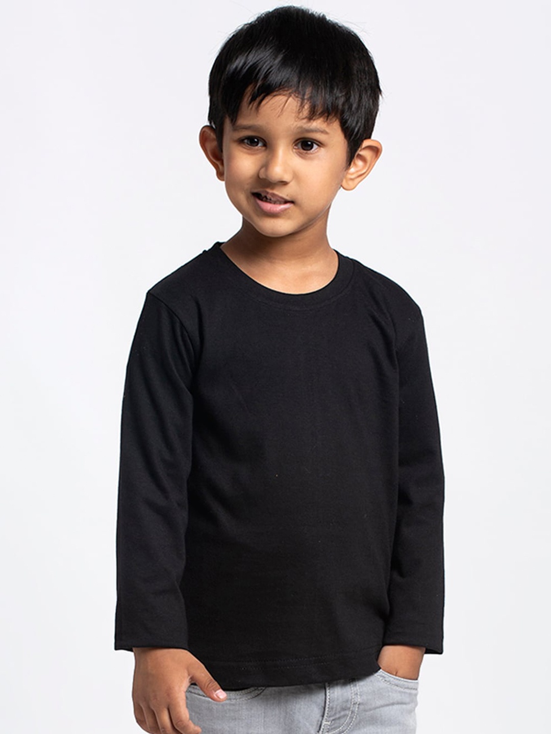 

Friskers Boys Black Drop-Shoulder Sleeves Raw Edge T-shirt