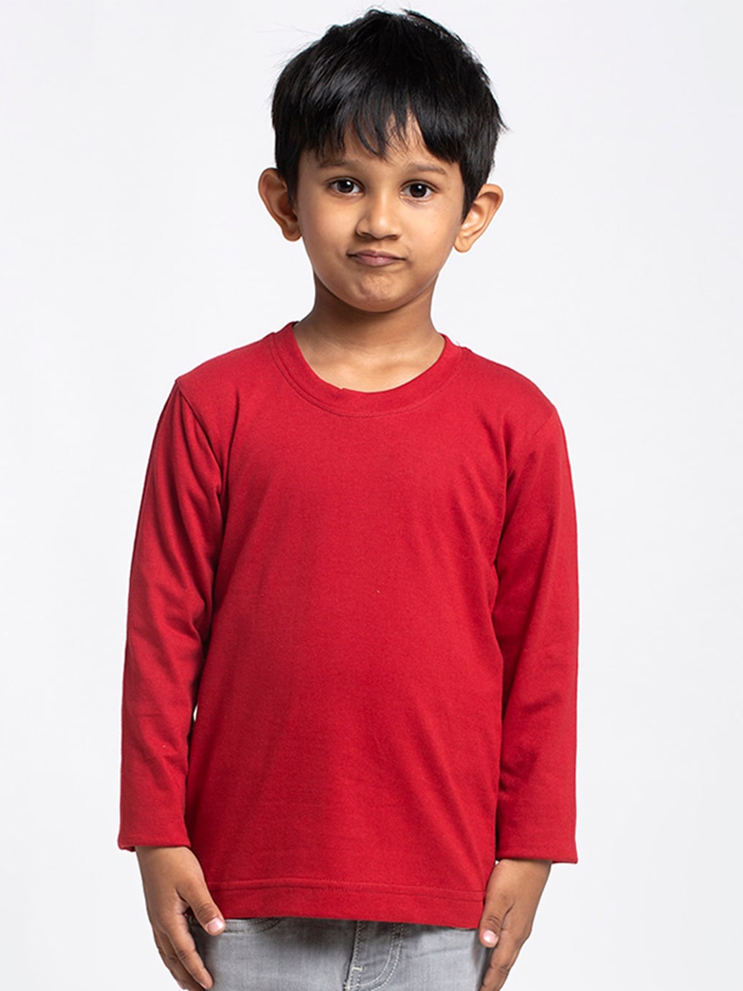 

Friskers Boys Red Solid Cotton T-shirt