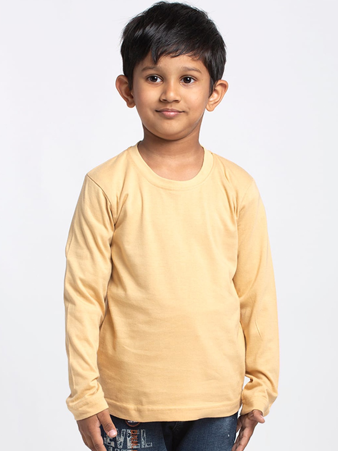

Friskers Boys Beige Solid Cotton T-shirt