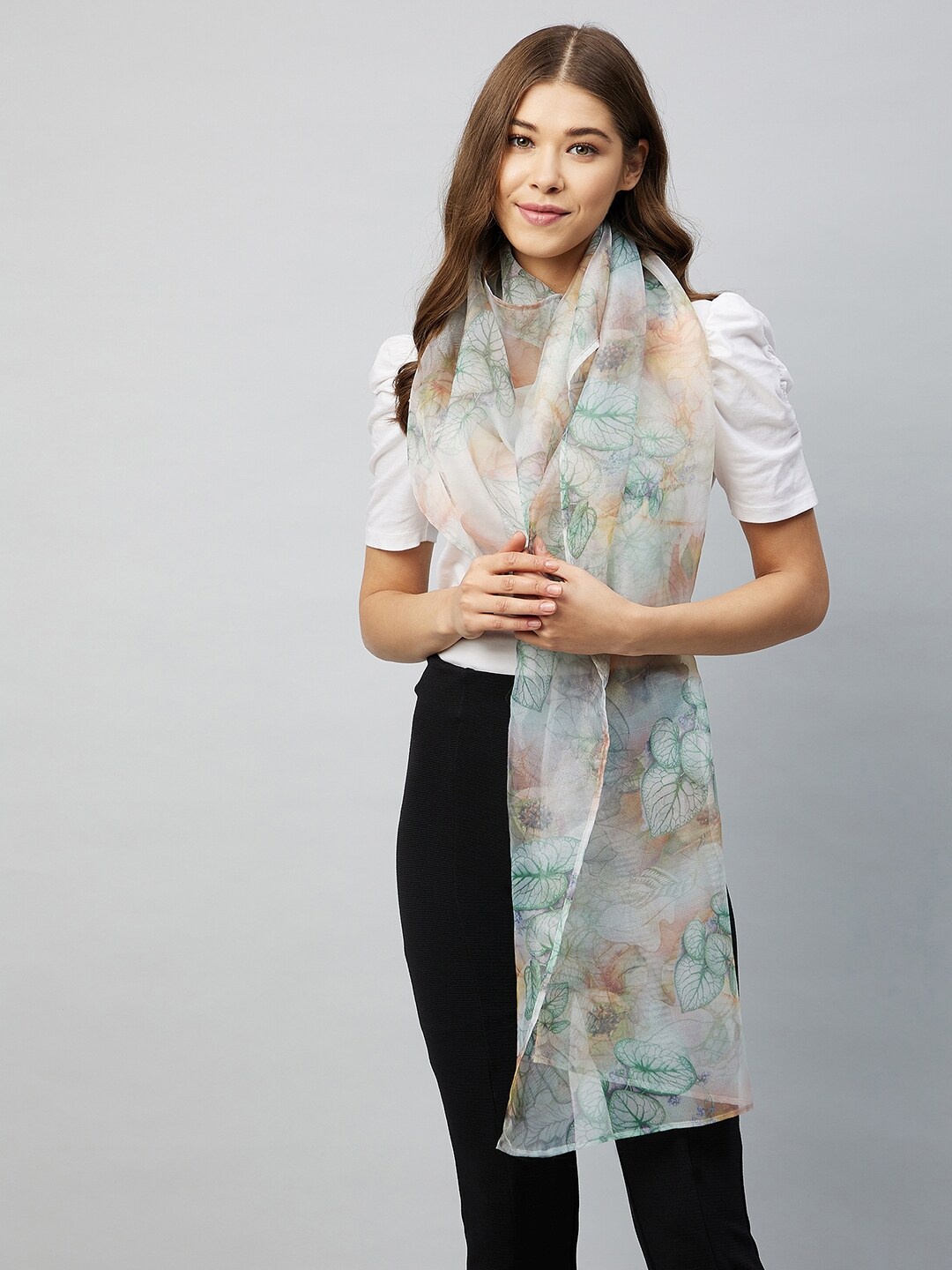 

Athena Women Green & White Printed Scarf