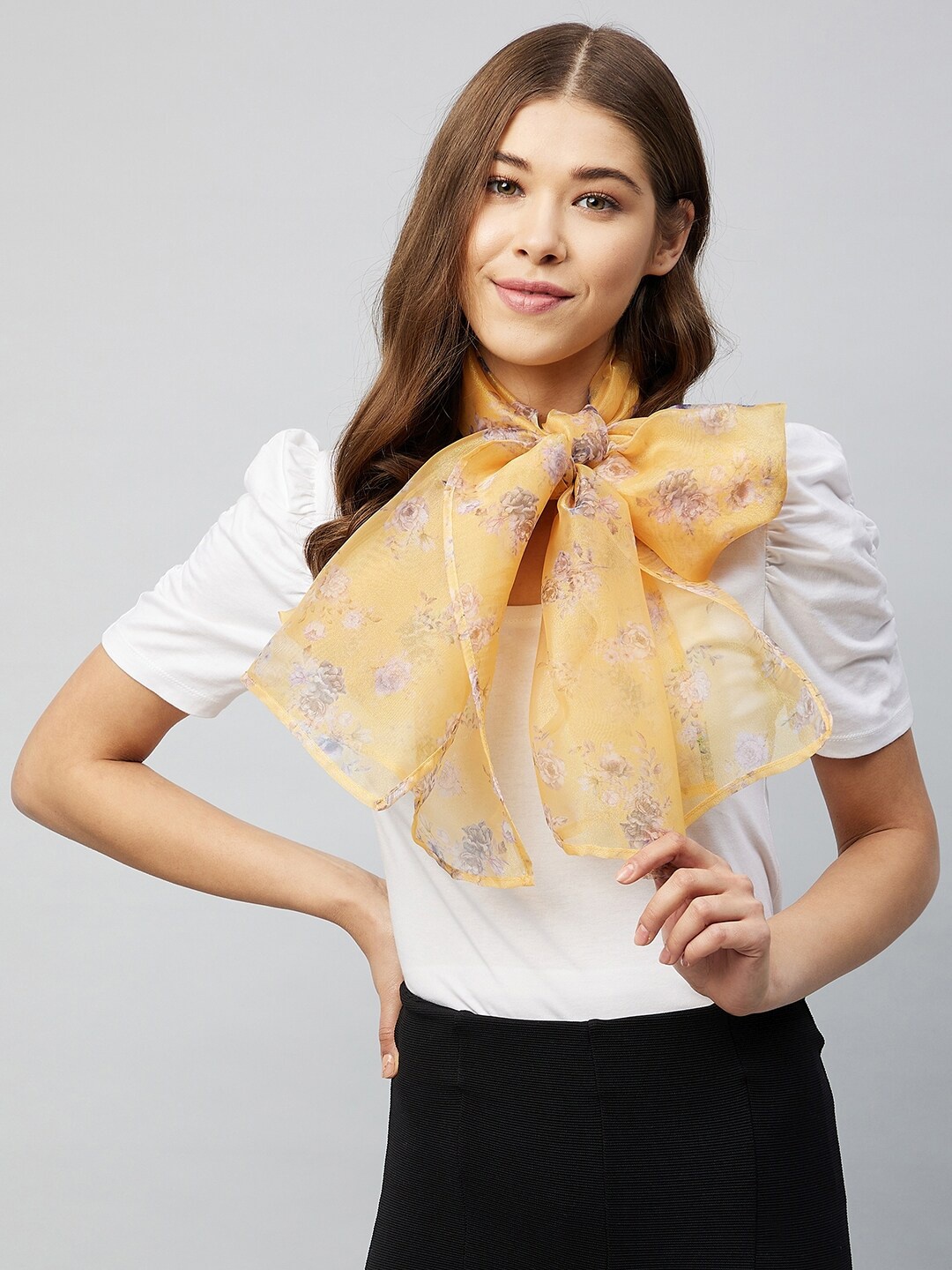 

Athena Women Yellow & khaki Floral Printed Scarf