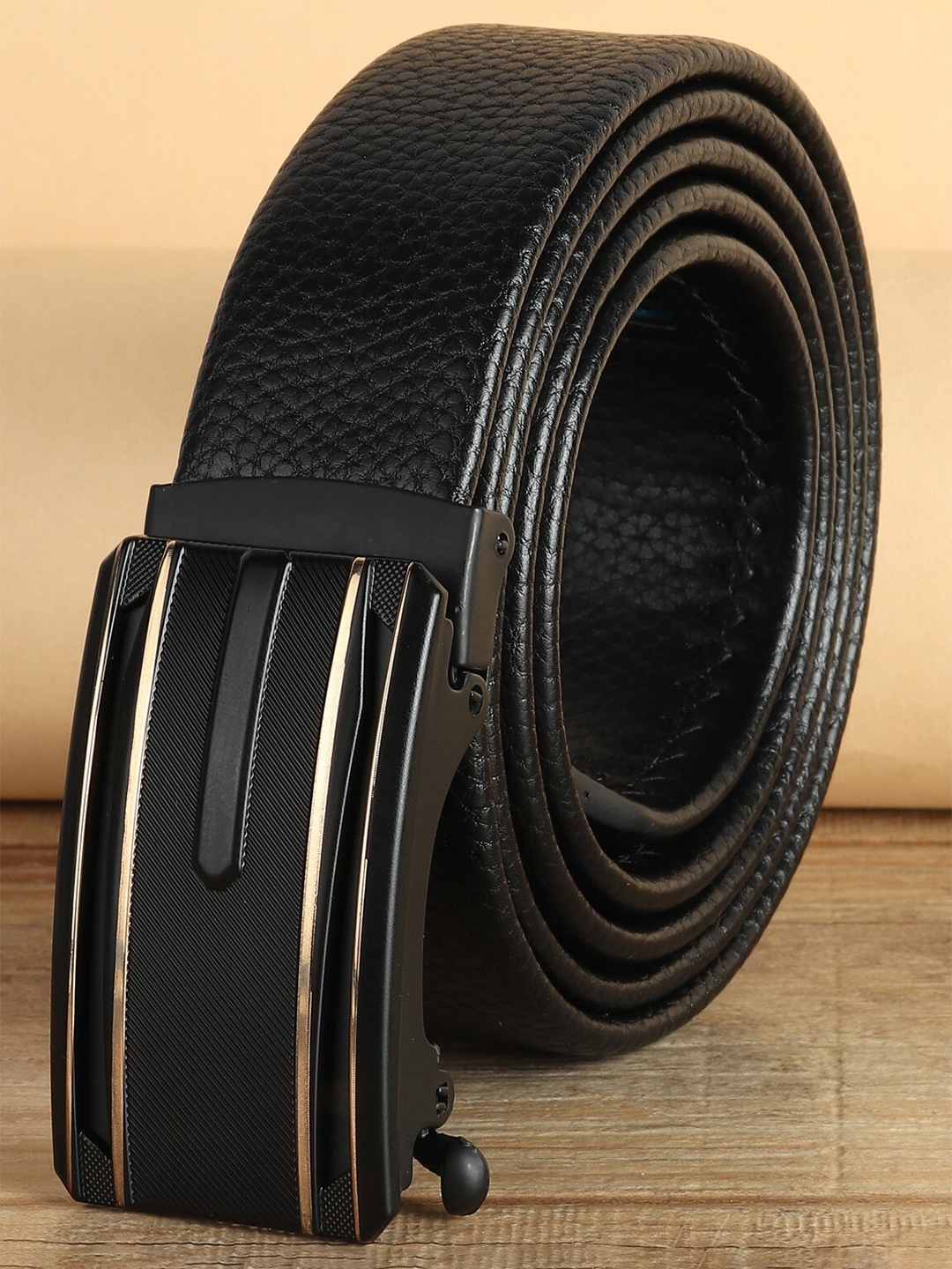 

Kastner Men Black Textured Artificial Leather Autolock Buckle Belt