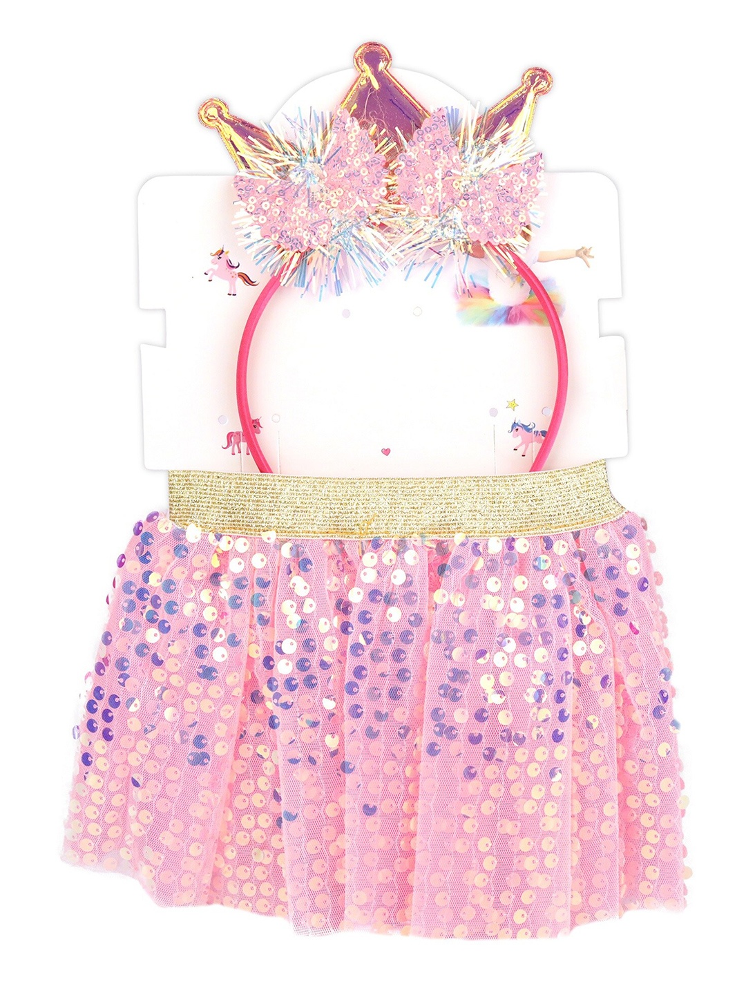 

Spiky Girls Gold Toned & Pink Lace Hairband with Sequin Scott