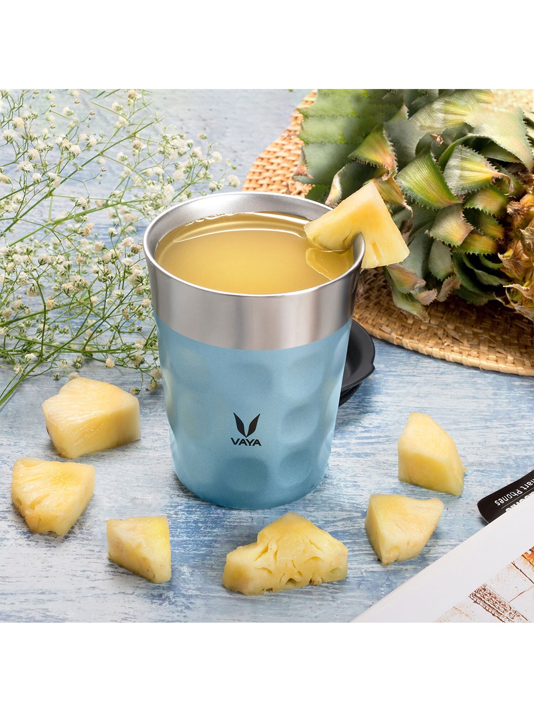 

Vaya Grey & Blue Textured Stainless Steel Matte Cups Set of Cups and Mugs