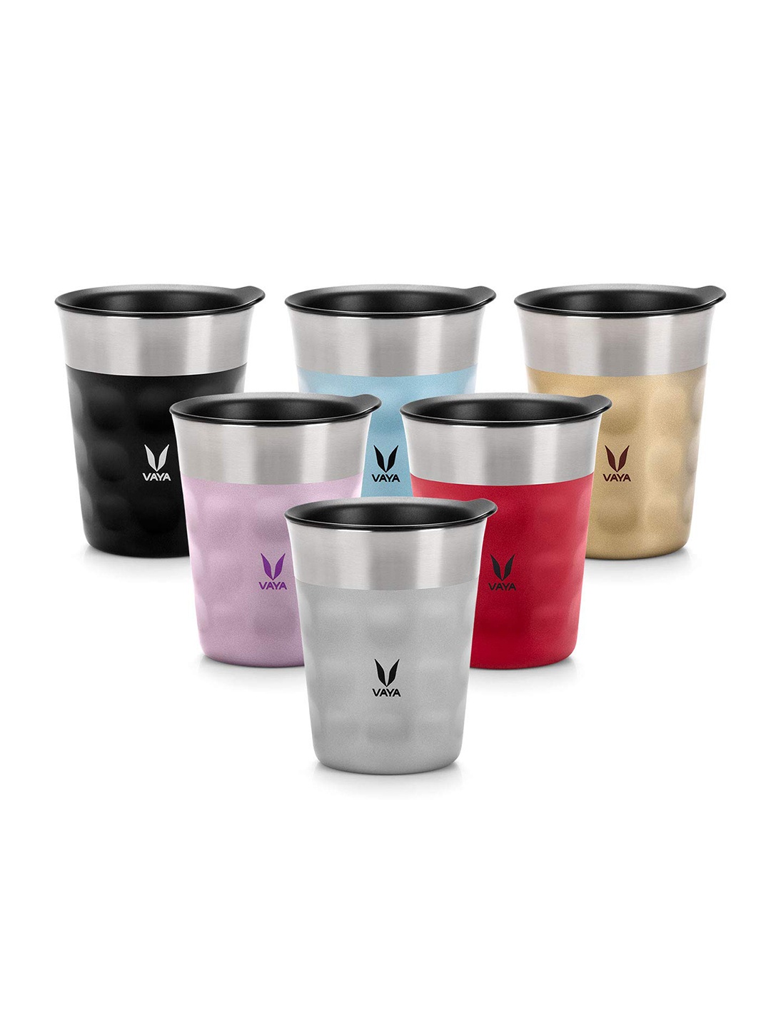 

Vaya Multicoloured Textured Stainless Steel Matte Cups Set of Cups and Mugs, Multi