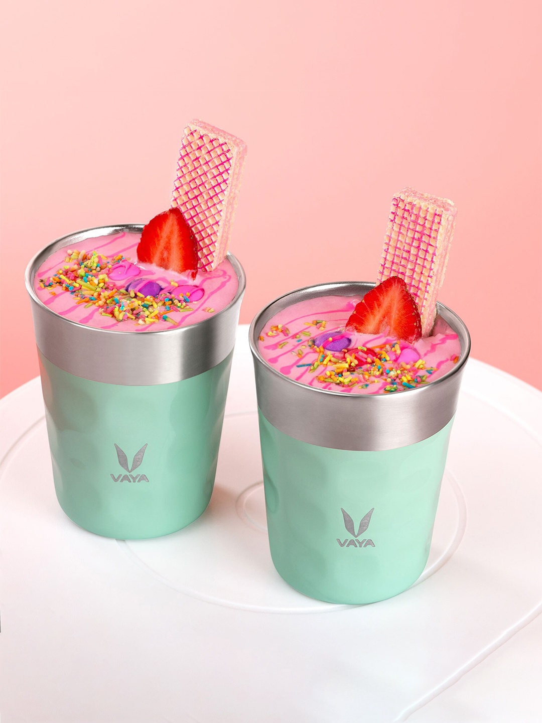 

Vaya Green & Silver-Toned Printed Stainless Steel Matte Kulladhs Set of Cups and Mugs