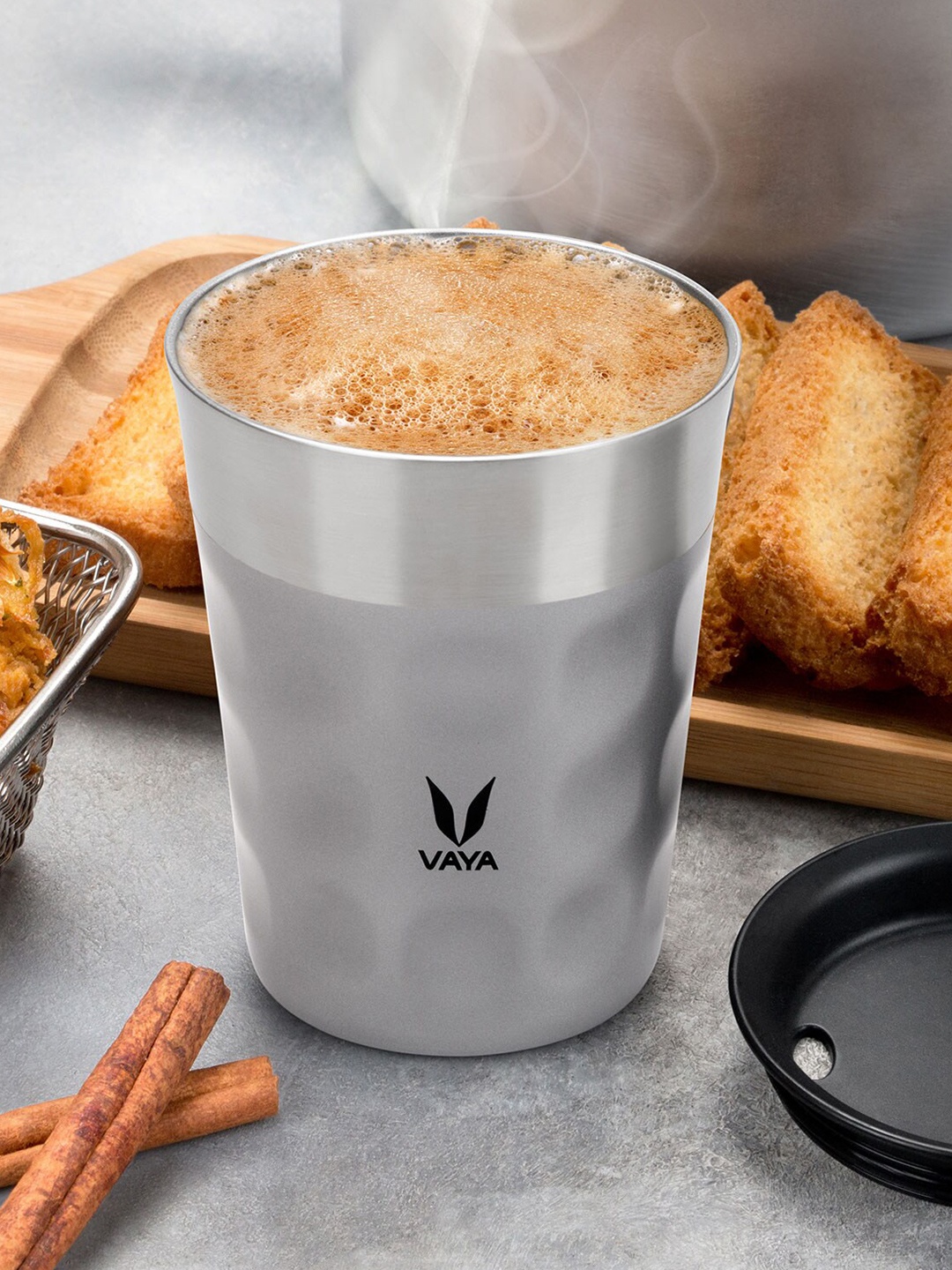 Vaya Silver-Toned Textured Stainless Steel Matte Cups Set of Cups and Mugs