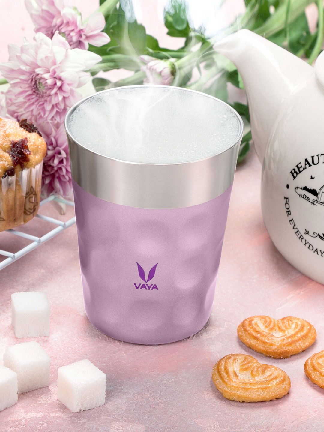

Vaya Sea Green & Purple Textured Stainless Steel Matte Mugs Set of Cups and Mugs