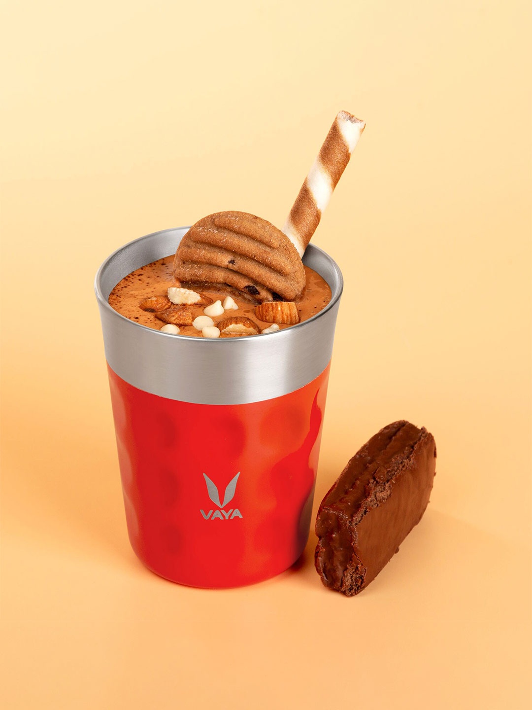 Vaya Orange & Silver-Toned Textured Stainless Steel Matte Mugs Set of Cups and Mugs
