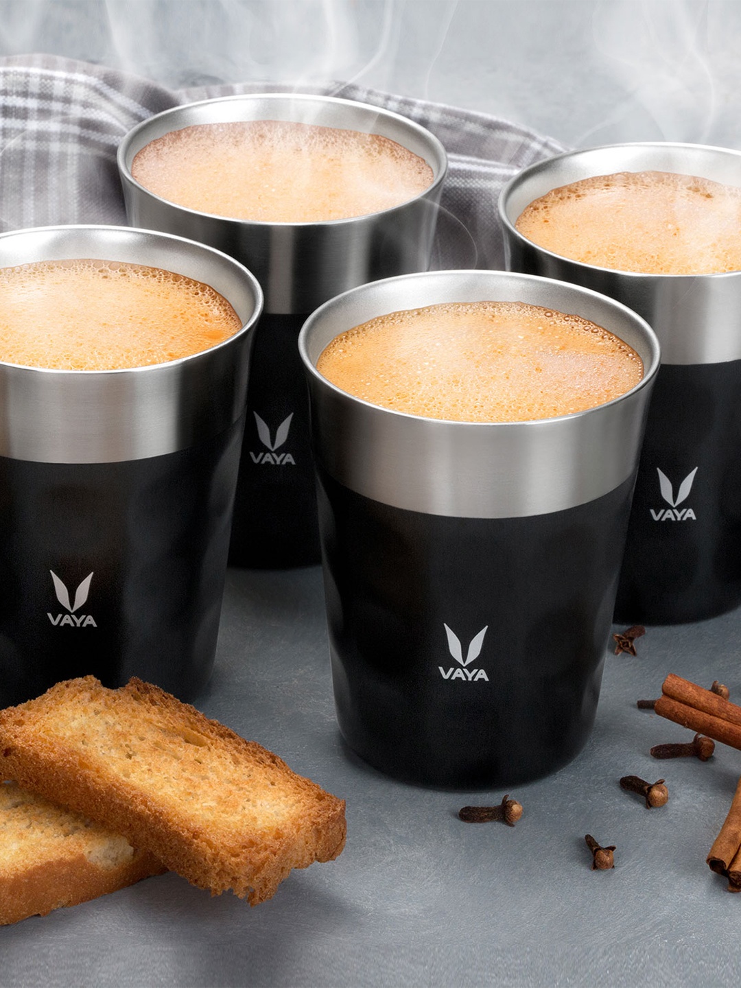 

Vaya Black & Silver-Toned Textured Stainless Steel Matte Mugs Set of Cups and Mugs