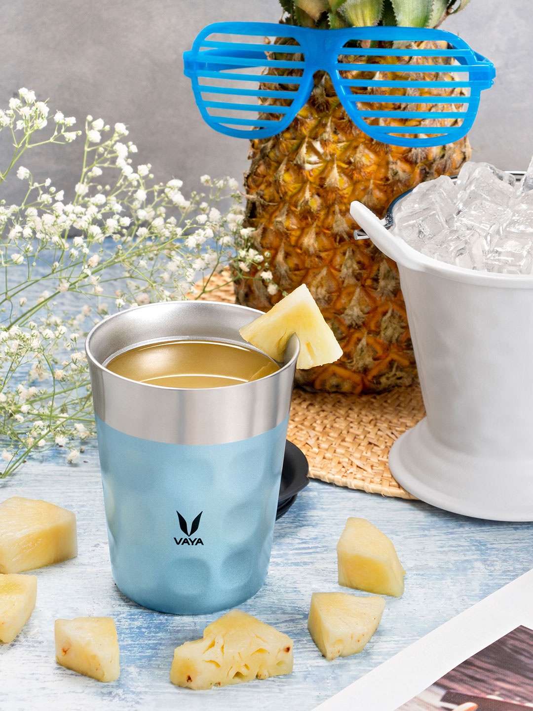 

Vaya Blue & Purple Textured Stainless Steel Matte Mugs Set of Cups and Mugs