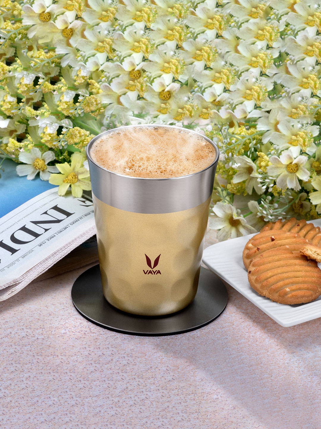 

Vaya Gold-Toned & Silver-Toned Textured Stainless Steel Matte Mugs Set of Cups and Mugs