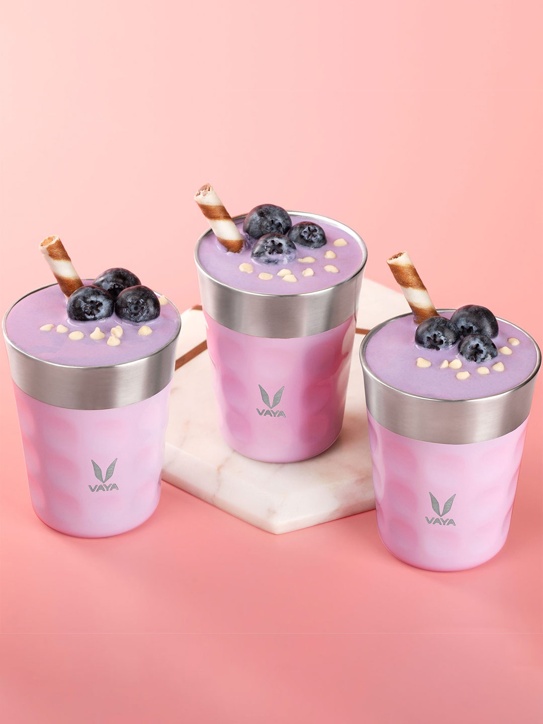 

Vaya Purple & Silver-Toned Textured Stainless Steel Matte Cups Set of Cups and Mugs