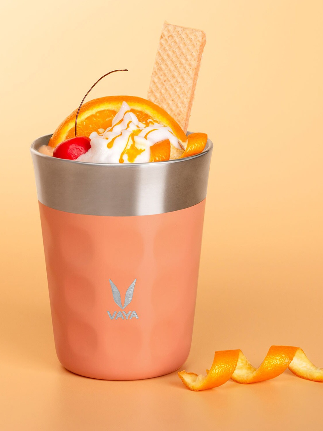 

Vaya Coral & Silver-Toned Textured Stainless Steel Matte Mugs Set of Cups and Mugs