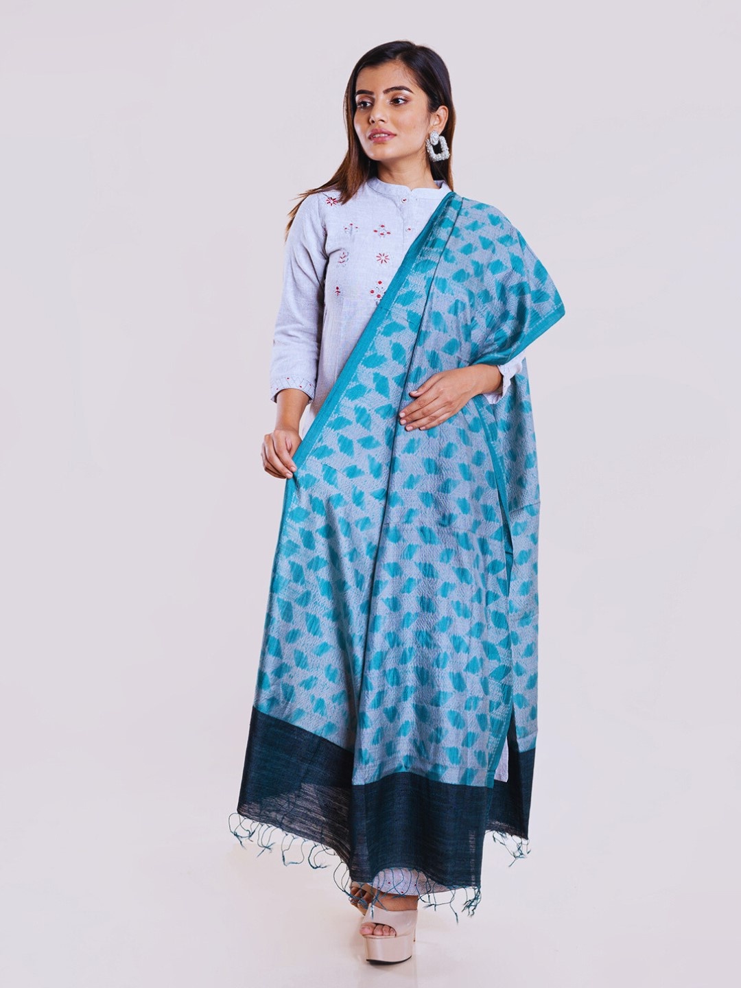 

ArtEastri Blue & Grey Woven Design Pure Silk Dupatta