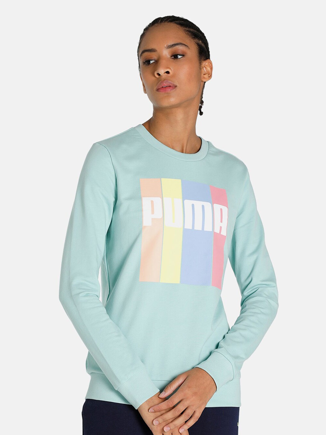 

Puma Regular Fit Printed WMN Graphic Crew III Sweatshirt, Blue