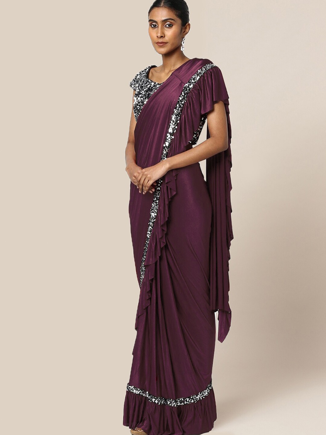 

Chhabra 555 Purple & Black Sequinned Ready to Wear Saree