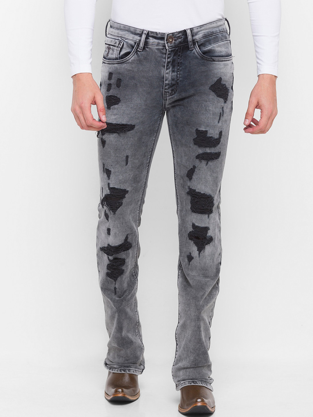 

mode de base Men Grey Bootcut Texas Heavy Fade Stretchable Jeans