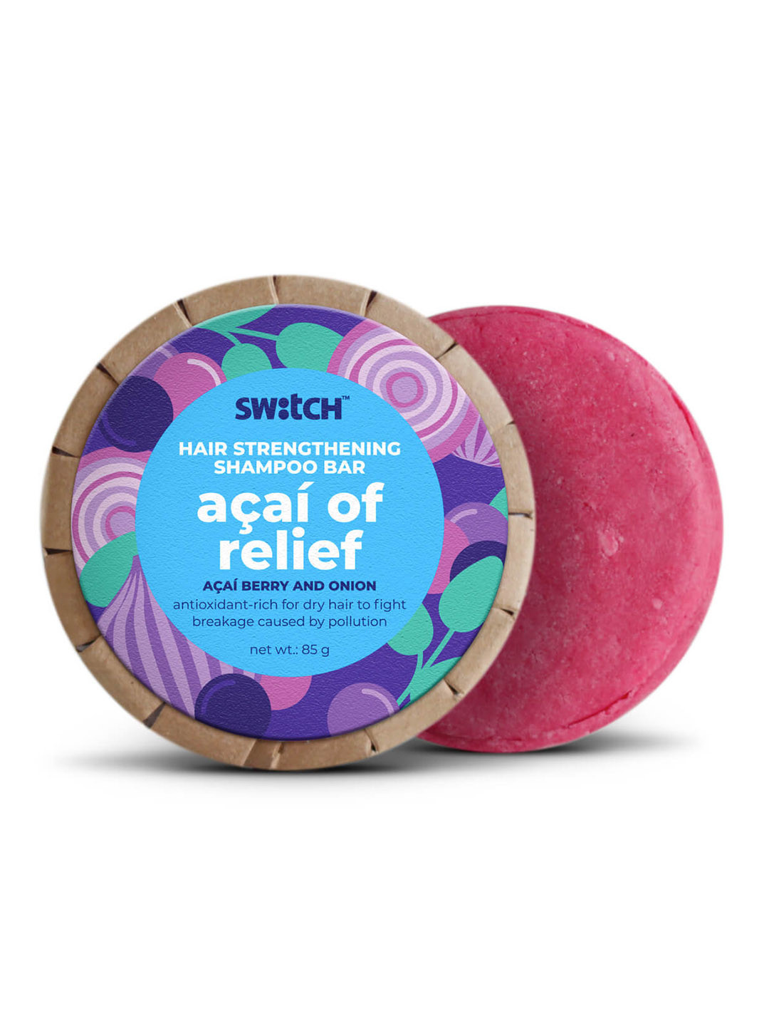 

The Switch Fix Hairfall Control Acai Of Relief Shampoo Bar for Dry & Frigle Hair - 85g, Pink