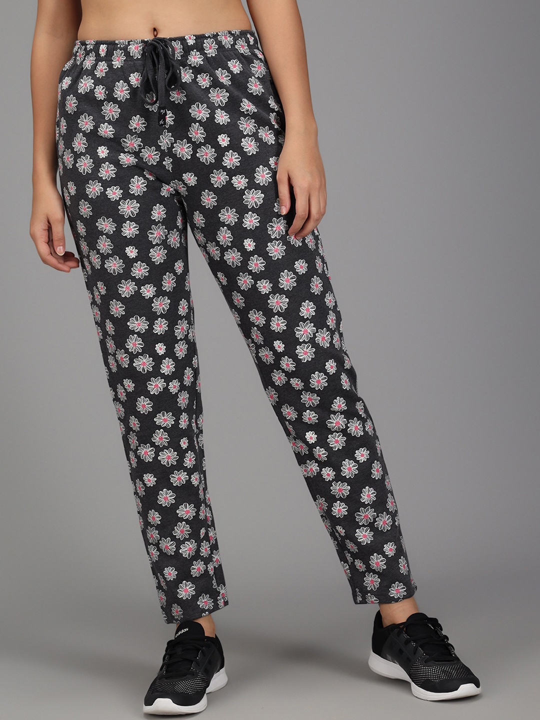 

ANTI CULTURE Grey Floral Printed Cotton Track Pants