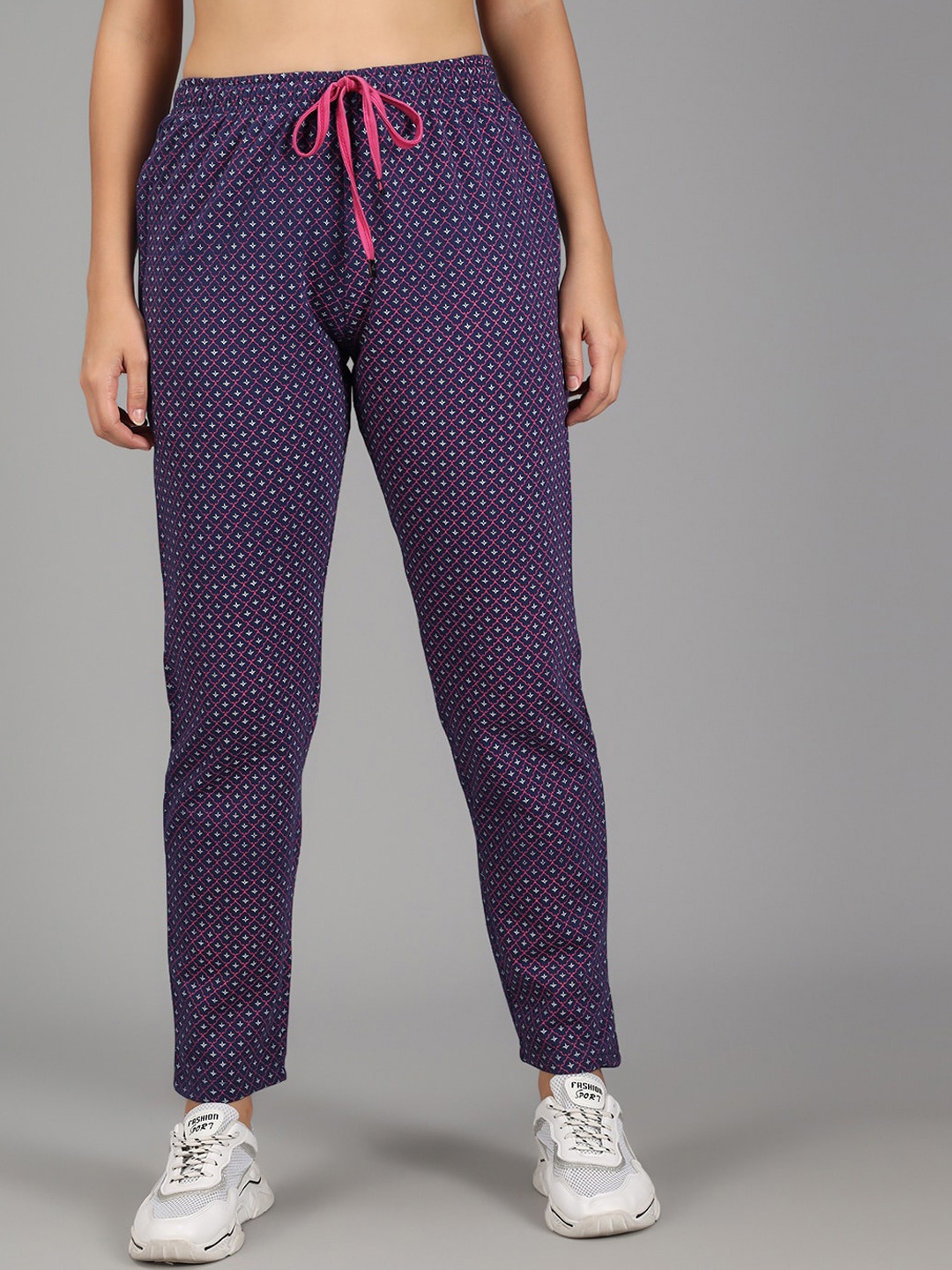

ANTI CULTURE Women Blue Printed Cotton Track Pants