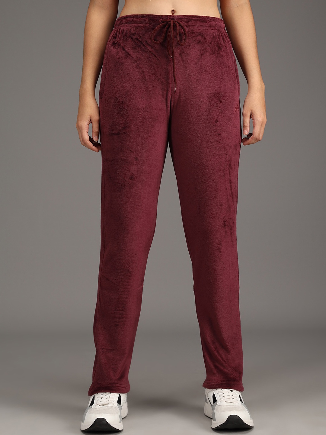 

ANTI CULTURE Women Maroon Solid Velvet Track Pants