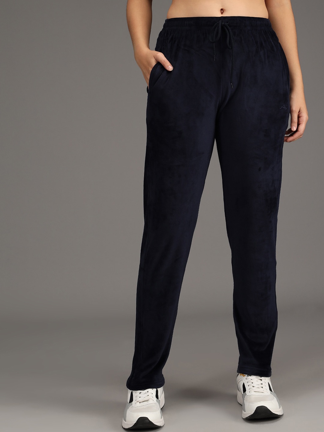 

ANTI CULTURE Women Navy Blue Solid Velvet Track Pants