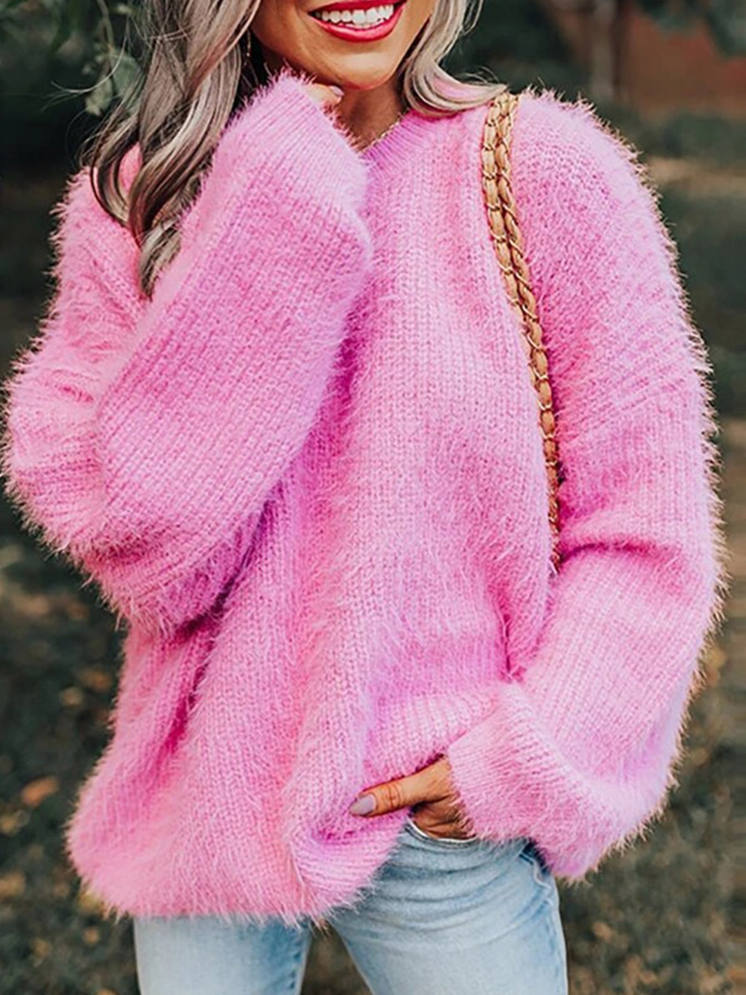 

BoStreet Woman Pink Pullover with Fuzzy Detail