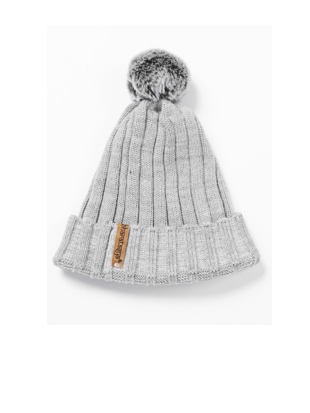 

Bharatasya Women Grey Ultra Soft Ribbed Pom-Pom Beanie Cap